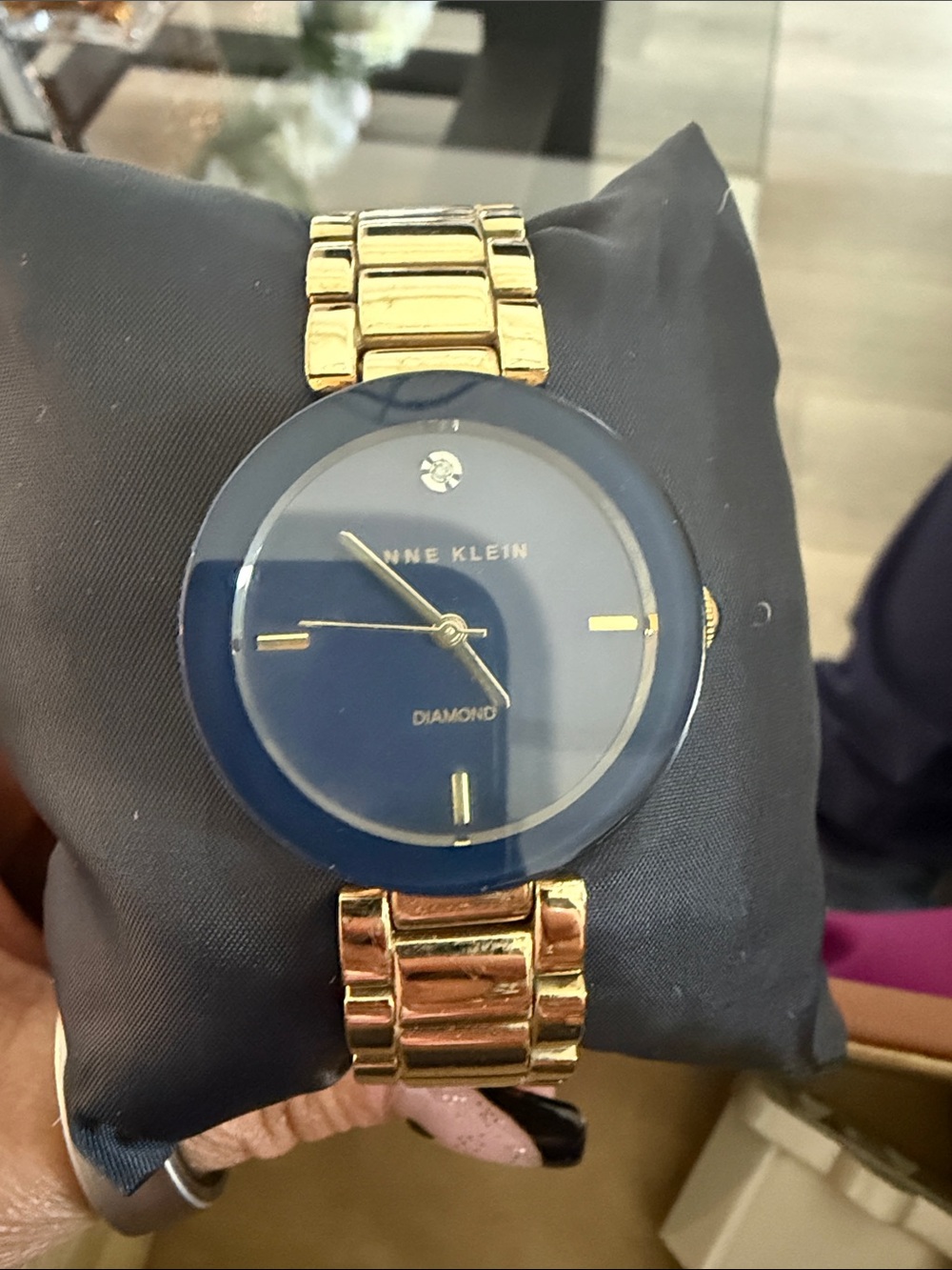 Anne Klein Gold and Navy Blue Minimalist Women's Watch